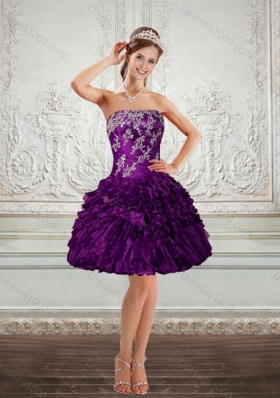 2015 Fashionable Strapless Quinceanera Dress with Embroidery and Ruffles