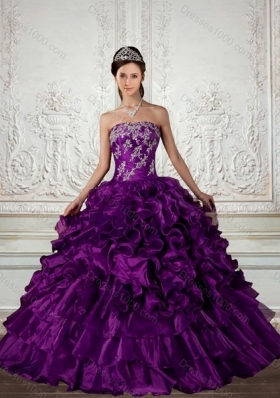 2015 Fashionable Strapless Quinceanera Dress with Embroidery and Ruffles