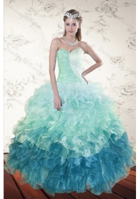 2015 Fashionable Sweetheart Multi Color Quince Dresses with Beading and Ruffles