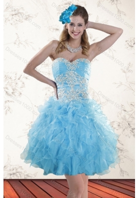 Detachable Baby Blue Sweetheart 2015 Sweet 15 Dresses with Embroidery and Ruffles