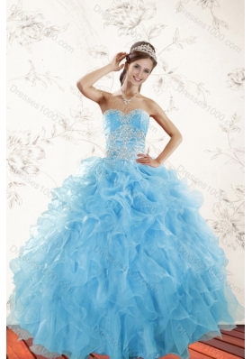 Detachable Baby Blue Sweetheart 2015 Sweet 15 Dresses with Embroidery and Ruffles