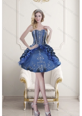 Detachable Embroidery and Beading Blue Quince Dresses for 2015