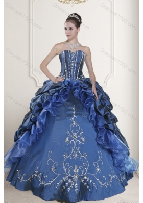 Detachable Embroidery and Beading Blue Quince Dresses for 2015