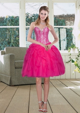 Detachable Hot Pink Sweetheart Dress for Quince with Ruffles and Beading