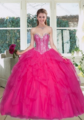 Detachable Hot Pink Sweetheart Dress for Quince with Ruffles and Beading