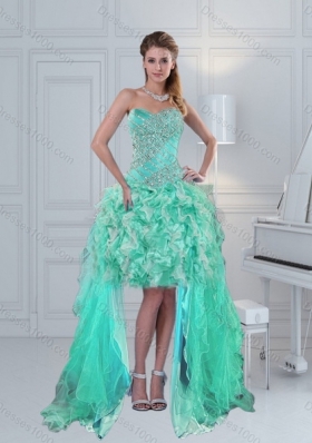 Detachable Sweetheart Quinceanera Dresses in Apple Green with Ruffles and Beading for 2015