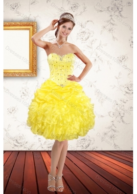 Detachable Yellow 2015 Quince Dresses with Beading and Ruffles