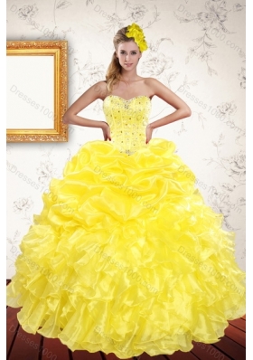 Detachable Yellow 2015 Quince Dresses with Beading and Ruffles