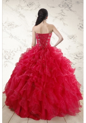 Fashionable Red Sweetheart Quince Dresses with Ruffles and Beading for 2015