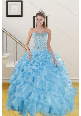 2015 Fashionable Sweetheart Ruffled Quinceanera Dresses in Baby Blue