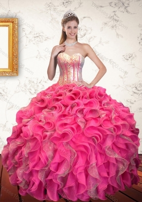 2015 Multi Color Sweetheart Quince Dress with Ruffles and Beading