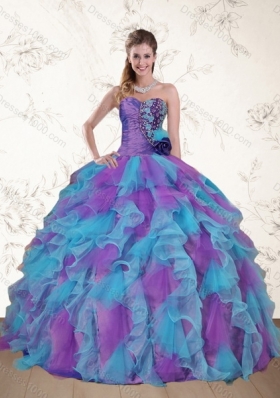 2015 Strapless Multi Color Quinceanera Dress with Beading and Ruffles