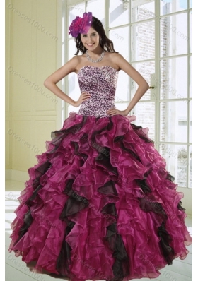 2015 Unique Multi Color Ball Gown Dress for Quinceanera with Leopard Print