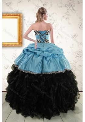 2015 Zebra Print Multi Color Strapless Quinceanera Dresses with Ruffles and Pick Ups