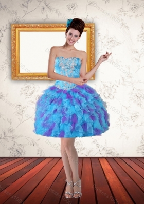 Beaded Strapless Multi Color Quinceanera Dresses with Ruffles and Sash