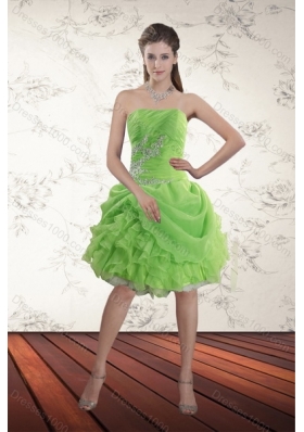 Fashionable 2015 Pick Ups and Beading Quince Gowns in Spring Green