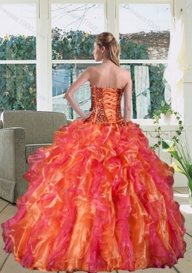 Multi Color Strapless Quince Dress with Beading and Ruffles