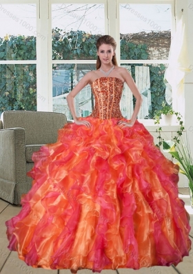 Multi Color Strapless Quinceanera Dress with Beading and Ruffles