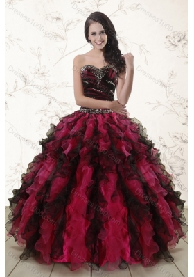 Multi Color Sweetheart Sweet 15 Dresses with Ruffles and Beading for 2015