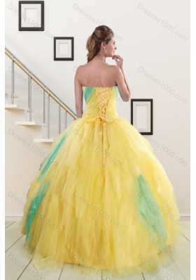 Popular 2015 Strapless Multi Color Sweet 15 Dresses with Ruching