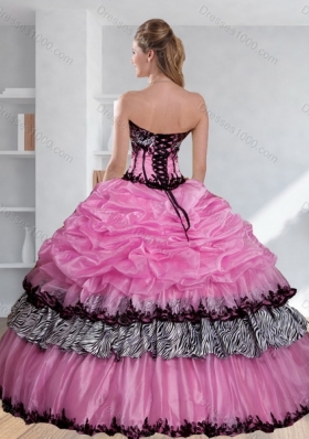 Zebra Printed Multi Color Strapless Quinceanera Dress with Pick Ups and Embroidery