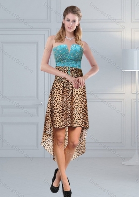 2015 Unique Leopard Print Multi Color Quinceanera Dresses with Brush Train and Beading