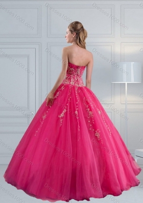 2015 New Style Sweetheart Hot Pink Quinceanera Dress with Appliques and Beading