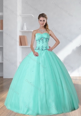 New Style Pretty Apple Green Sweetheart 2015 Quinceanera Dress with Appliques and Beading