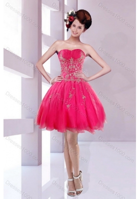 2015 New Style Elegant Strapless Hot Pink Dresses for Quince with Appliques