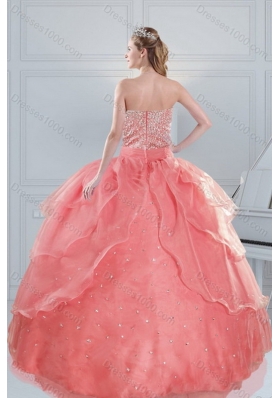 2015 New Style Fabulous Watermelon Quinceanera Dresses with Beading