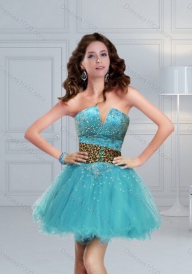 2015 New Style Leopard Printed Baby Blue Brush Train Beading Quinceanera Dress