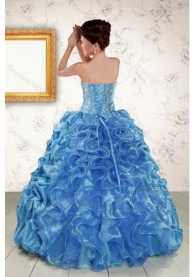 2015 New Style Sweetheart Teal Quince Gown with Embroidery and Pick Ups