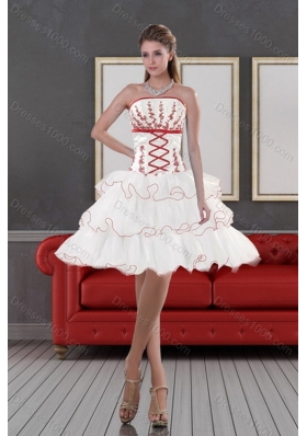 New Style Lovely White Quince Dresses with Appliques and Ruffled Layers for 2015