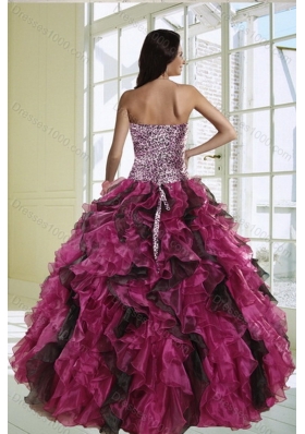 New Style Luxurious Multi Color Strapless Dress for Quince with Leopard Print