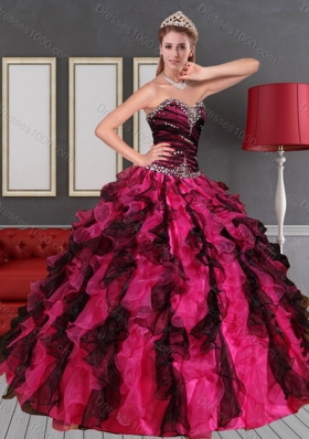 New Style Pretty Multi Color Sweetheart Quince Dresses with Beading and Ruffles