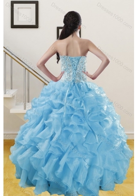 The New Style Ruffles and Beading Baby Blue Quince Dresses for 2015