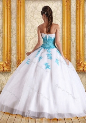 2015 Cute Sweetheart Floor Length Sweet Sixteen Dress in White and Blue