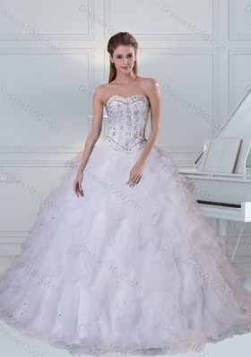 2015 Sweetheart White Sweet Sixteen Dress with Ruffles and Beading