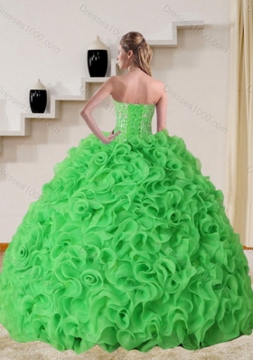 Cheap Strapless Spring Green Sweet Sixteen Dress with Beading and Ruffles