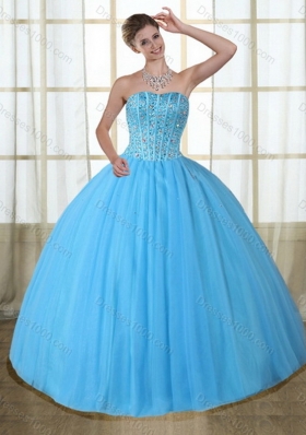 Gorgeous Detachable Baby Blue Strapless Sweet Sixteen Dress with Beading