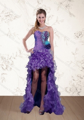 Multi Color Strapless Sweet Sixteen Dress with Beading and Ruffles