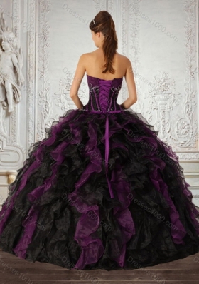 Strapless Multi Color Quinceanera Dress with Ruffles and Embroidery