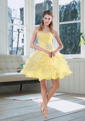 Yellow Beaded and Ruffled Sweetheart Sweet Sixteen Dress for 2015