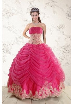 2015 Exquisite Hot Pink Sweet Sixteen Dresses with Beading and Lace