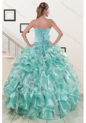 2015 Fashionable Beading and Ruffles Aqual Blue Sweet Sixteen Dresses