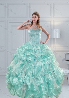 2015 Fashionable Beading and Ruffles Aqual Blue Sweet Sixteen Dresses