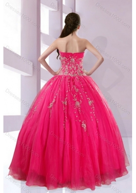 2015 Fshionable Strapless Hot Pink Sweet Sixteen Dresses with Appliques