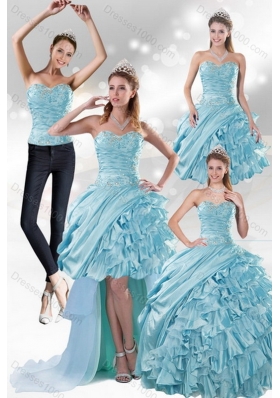2015 Unique and Detachable Custom Made Aqua Blue Quiceanera Dresses in Taffeta