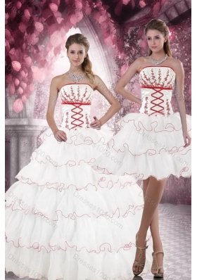 2015 Unique and Detachable Customer Made White Quince Dresses with Appliques and Ruffled Layers