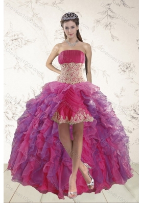 2015 Unique and Detachable Modest Beading and Lace Quinceanera Dresses in Hot Pink